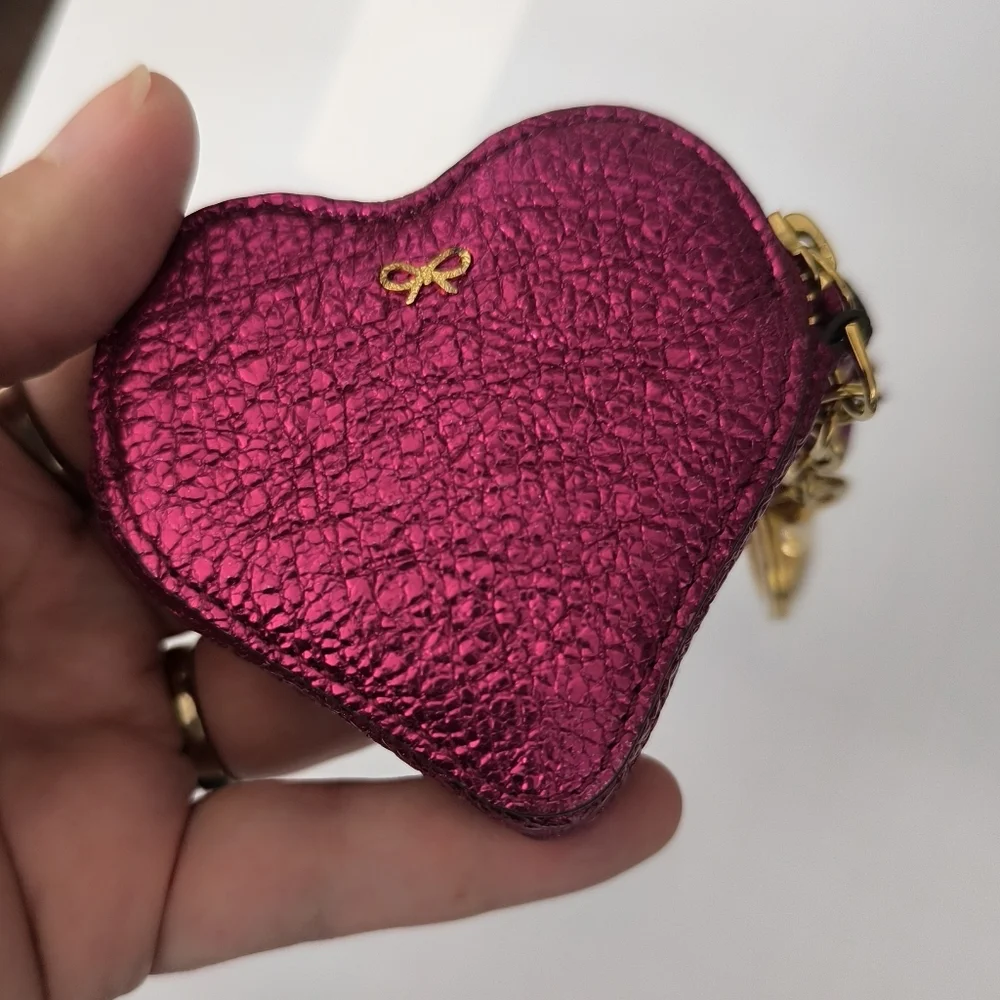 Anya Hindmarch Heart Coin Purse Bag Charm Magenta Leather